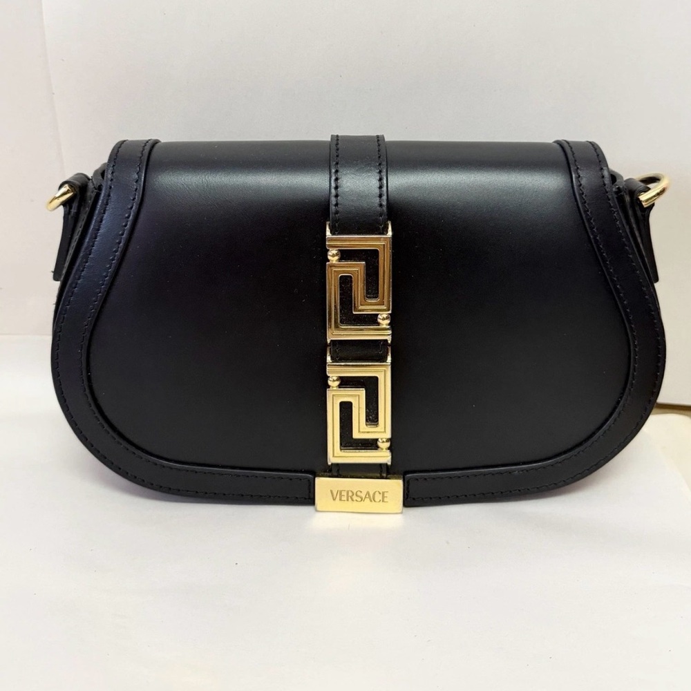 Versace Black Greca Crossbody Bag with Gold Hardware Taylor Swift